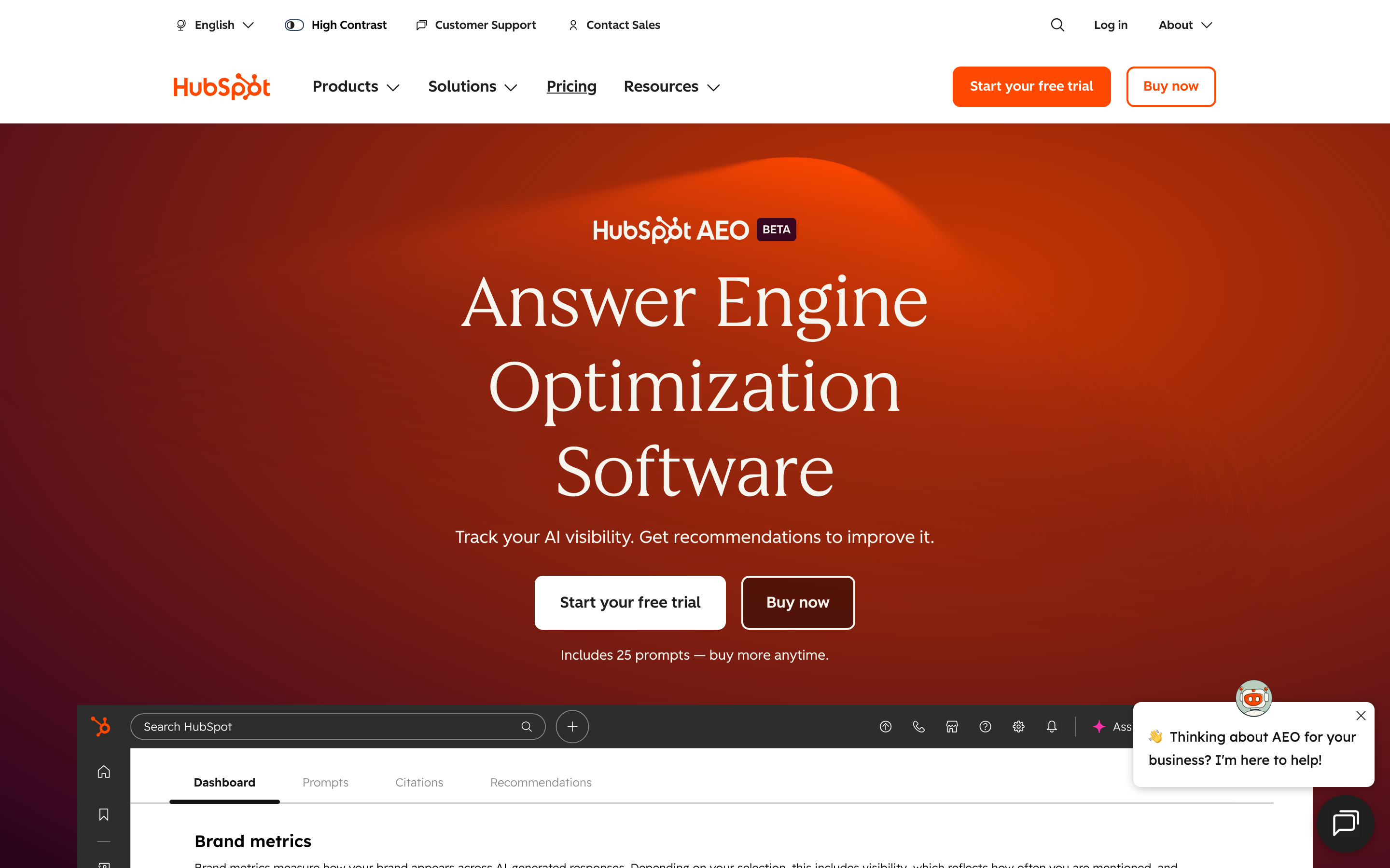 HubSpot AEO product screenshot